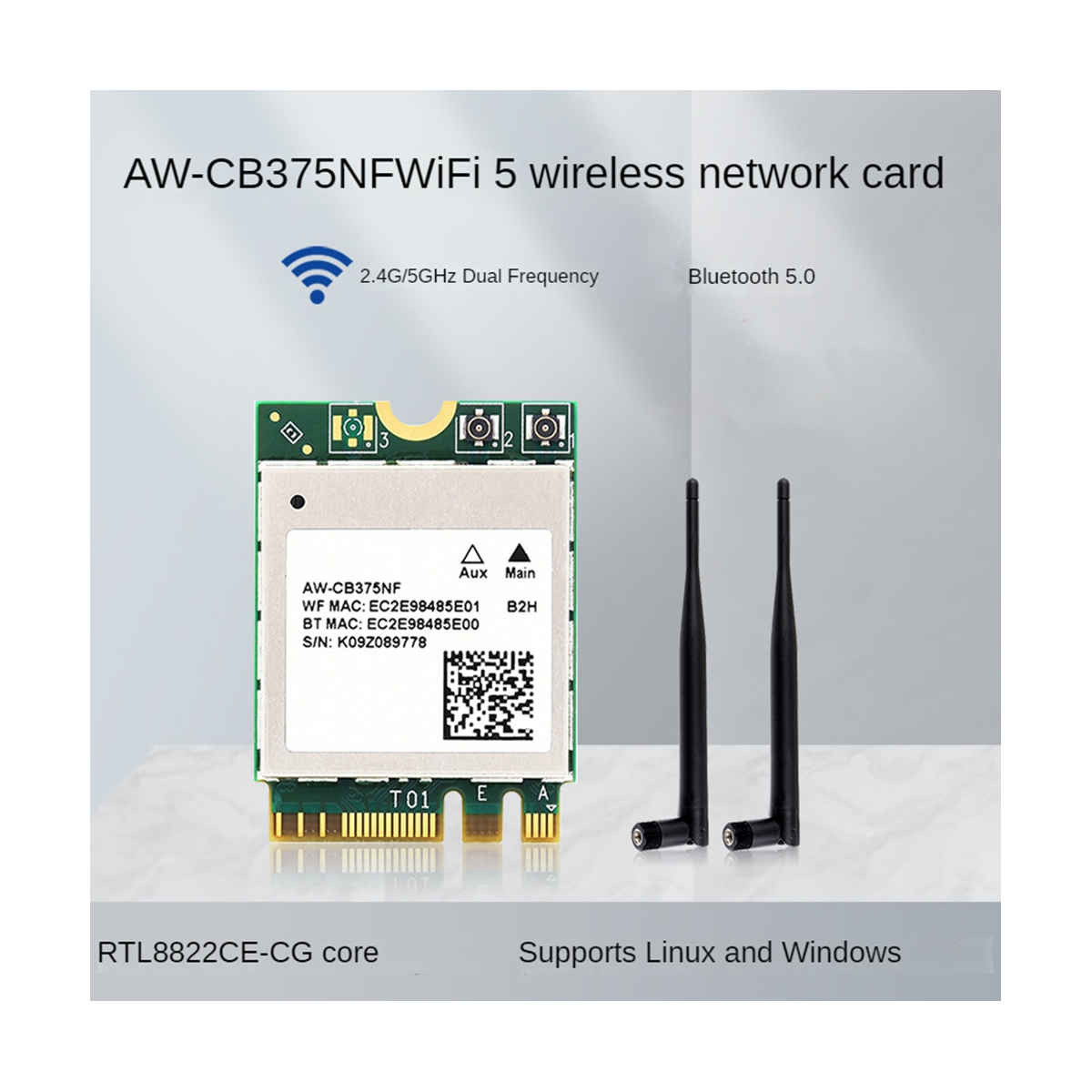 Waveshare Aw-Cb375Nf Dual Band Draadloze Netwerkkaart 2.4G/5Ghz Dual Band Wifi5 Generatie Draadloze Module