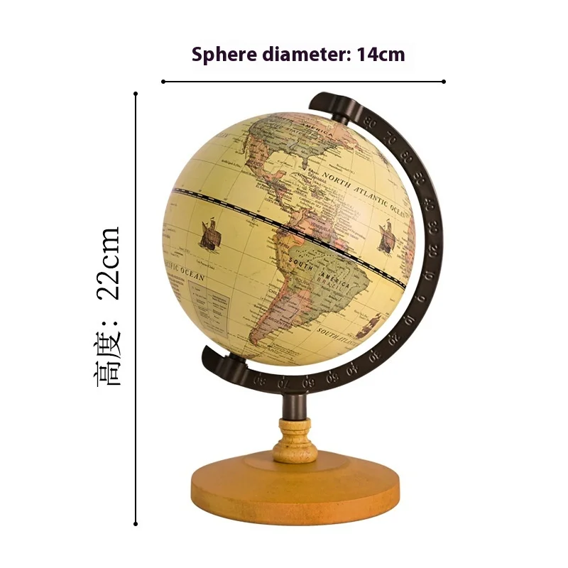 NEW World Globe Earth แผนที่ภาษาอังกฤษ Retro ฐานไม้ Earth Instrument ภูมิศาสตร์การศึกษา Globe ตกแต่งโต๊ะเฟอร์นิเจอร์