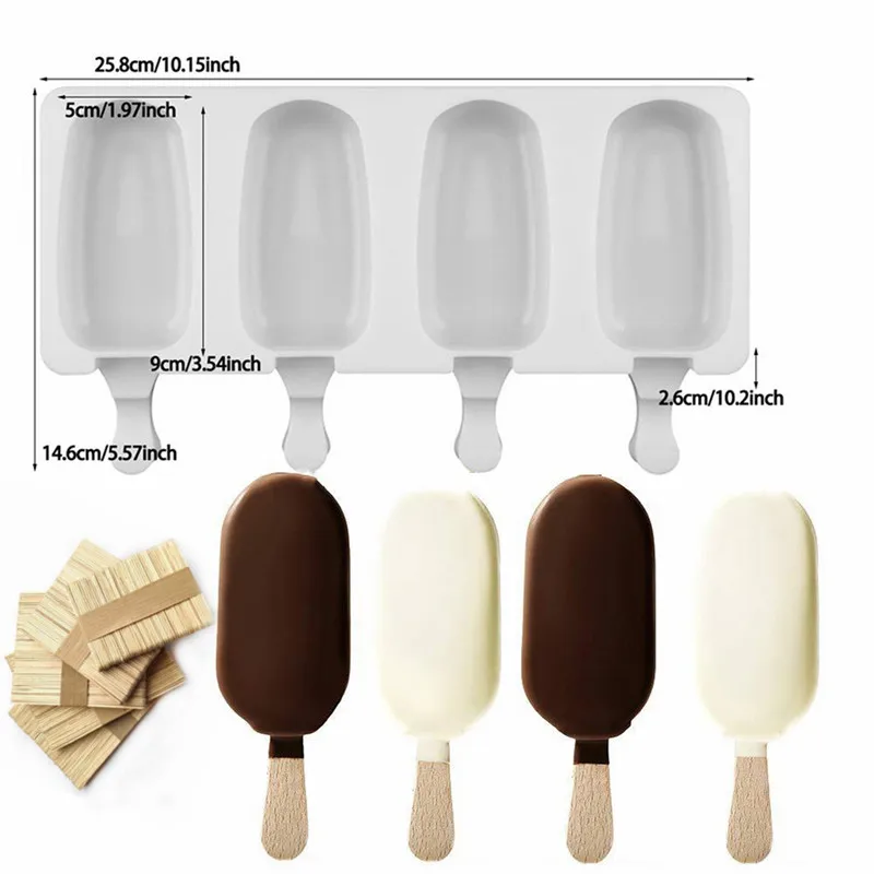4/8 Lỗ Kem Khuôn Silicon Tráng Miệng Đông Trái Cây Popsicle Máy Làm Khuôn DIY Tự Chế Khuôn Làm Kem Với Dính