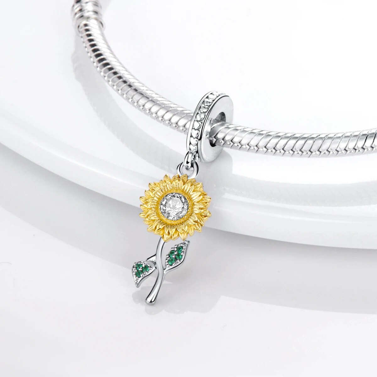 MULA 1 STÜCK Versilbert Reise Sonnenblumen Vierblättriges Glücksklee Baumeln Charms Passend für 3 MM Schlangenkette Charm Armband DIY