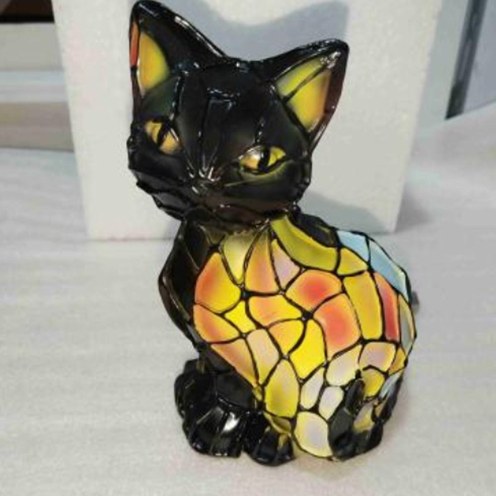 New Durable Stained Glass Cat Lamp Cats Stained Resin 3D Cute Tabletop Retro High Quality Pet Led Table Light Home Bedroom