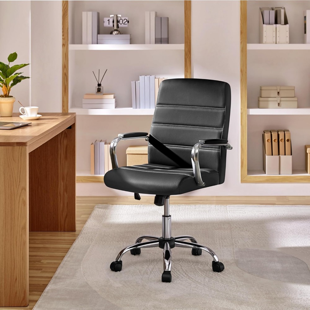 Managerial Executive Chairs Office Task Chair Mid-Back PU Leather Ergonomic Computer Desk Chair w/Lumbar Support Swivel Wheels