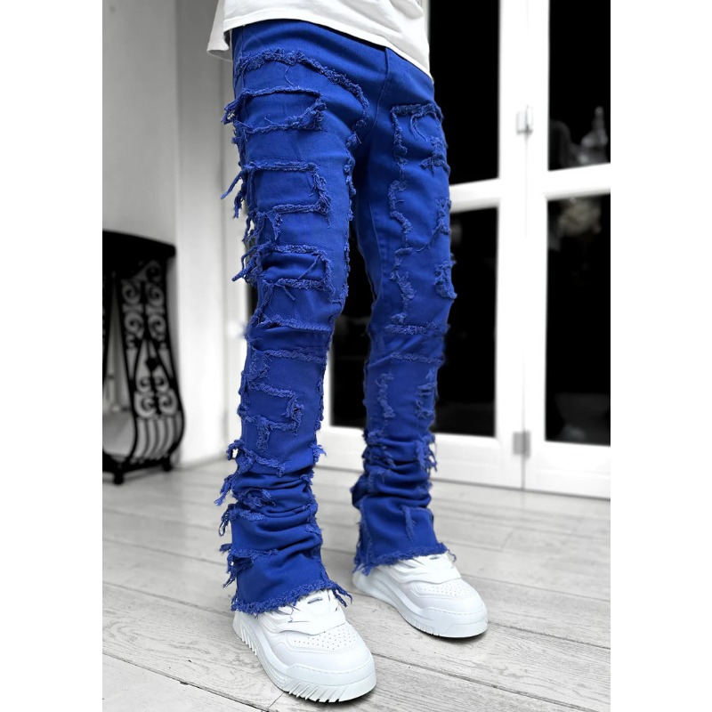 2024 frühling Sommer Neue männer Kleidung Mode Einfarbig Elastische Patch Denim Gerade Bein Hosen Jeans