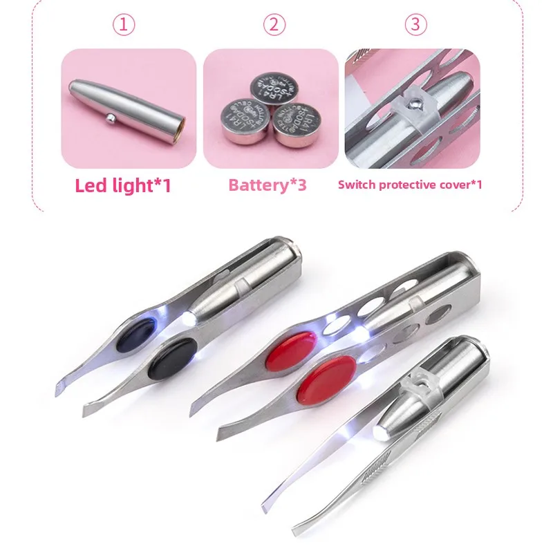 1 pz vendite calde portatile in acciaio inossidabile pulsante cellulare design intelligente sopracciglio rimozione dei peli pinzette con strumento di trucco a luce LED