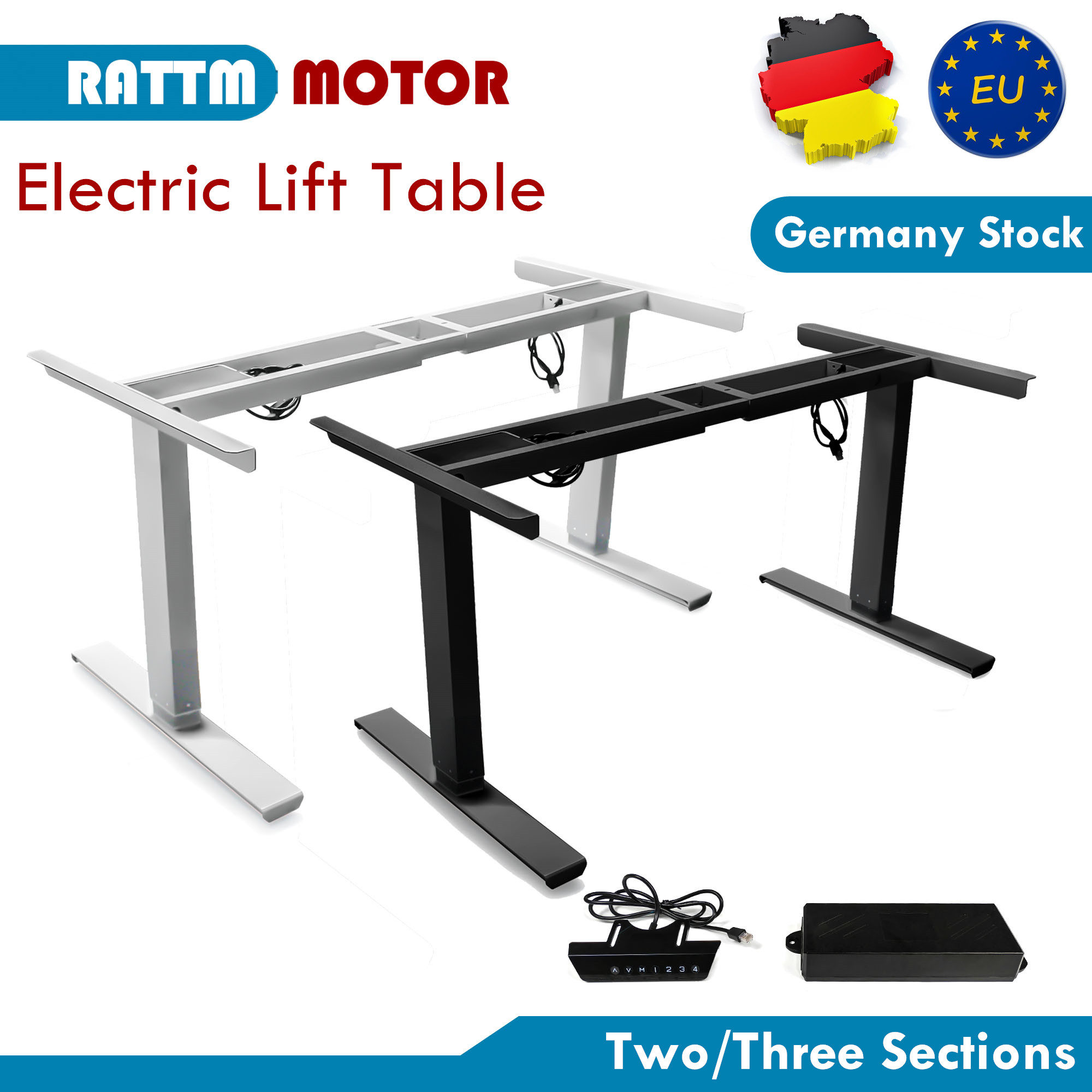 White/Black Two Foot Electric Dual Motor Standing Desk Frame Height Adjustable Lifting Desk for Computer, Study, Office, Game