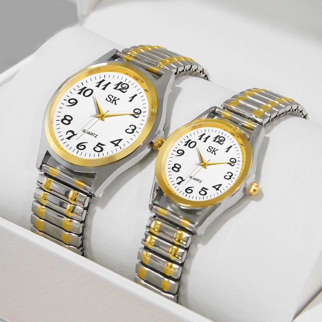 Reloj de negocios para hombre y mujer, conjunto de reloj de pareja, conjunto de reloj de cuarzo con correa elástica de estilo bohemio romántico (caja no incluida)