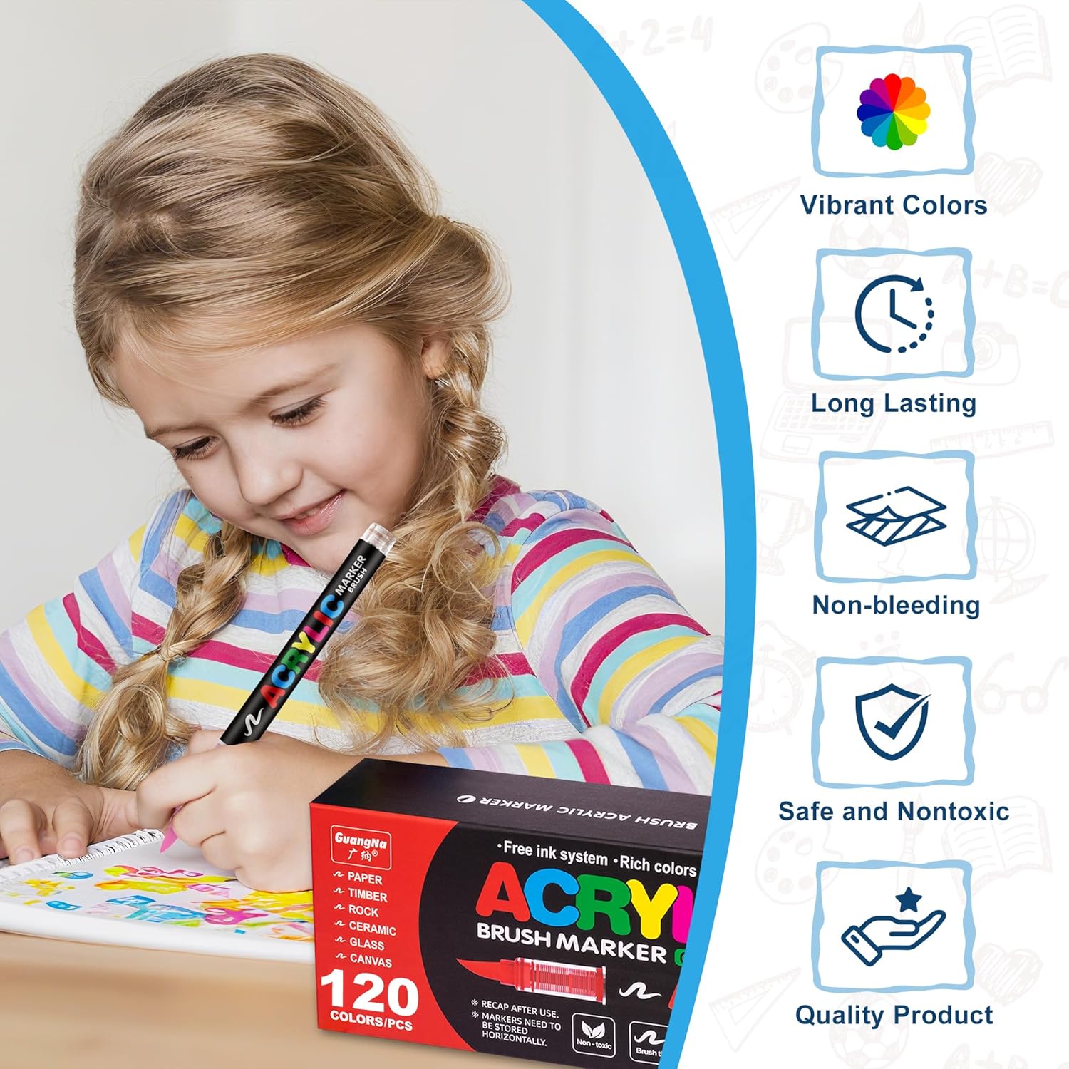 Guangna Acrylic Paint Markers Brush Tip, Direct-Liquid Ink Control System, Professional-Grade Paint Pen for Any Surface