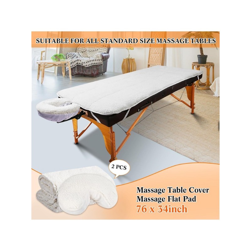 2 Sets Quilted Fleece Massage Table Pad Set, Natural, Soft, 76 x 34 Inch Spa Massage Table Pad, Includes Pad and Face。