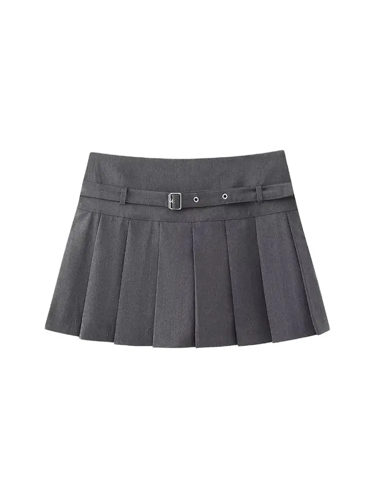 Saias curtas plissadas para mulheres, com cinto, zíper lateral, cintura média, saia feminina, moda