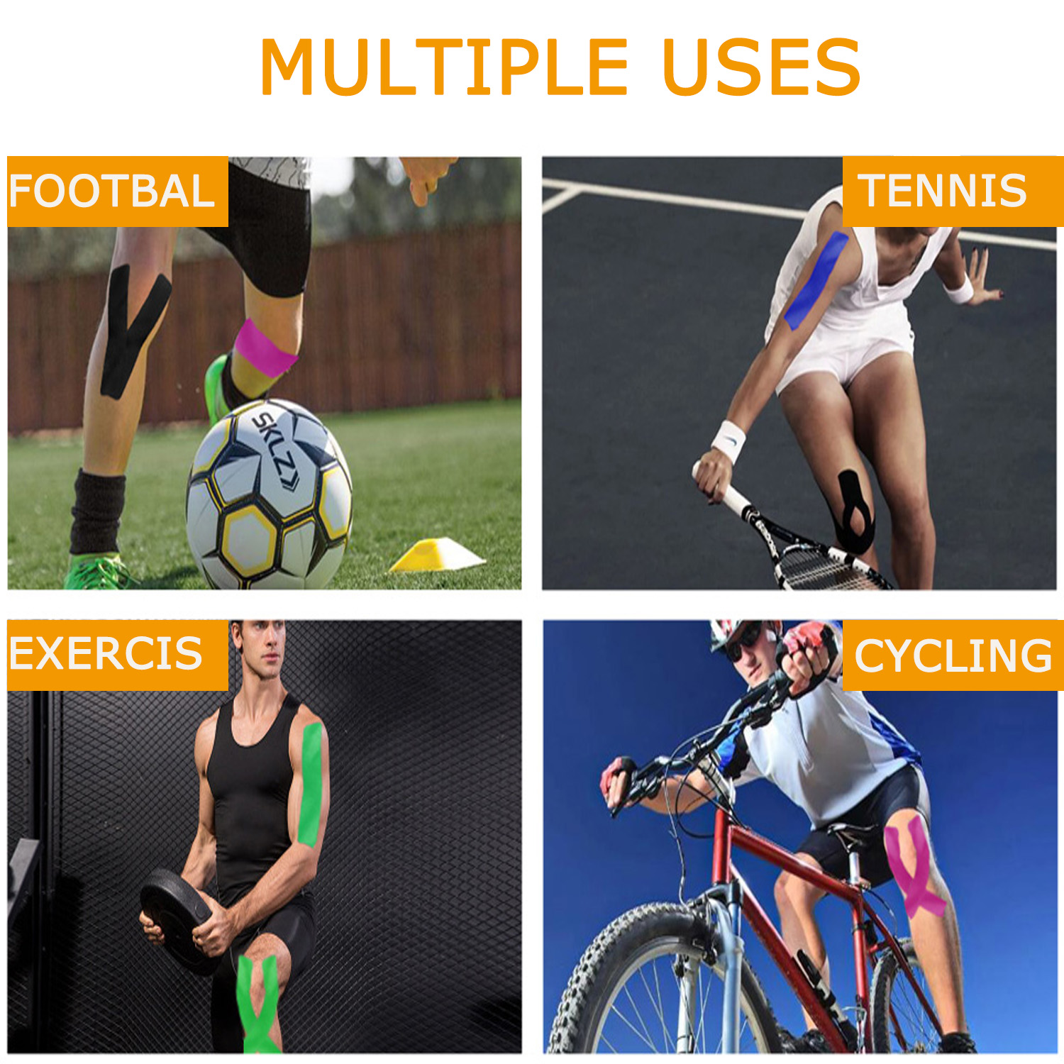 4 rollos de cinta de kinesiología, cinta atlética elástica de algodón, 20 tiras precortadas de 10 ", cada cinta deportiva para soporte muscular, prevención de lesiones