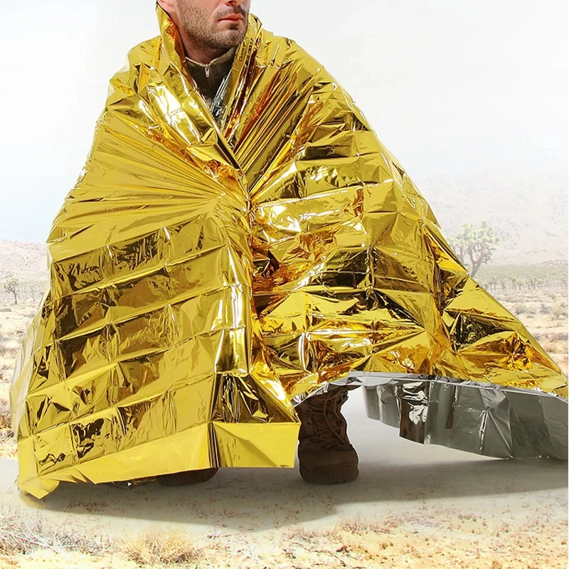 Thermische noodponchodeken Lichtgewicht opvouwbaar Waterbestendig Winddicht zonnescherm Herbruikbare EHBO-kampeermat Pad Cover