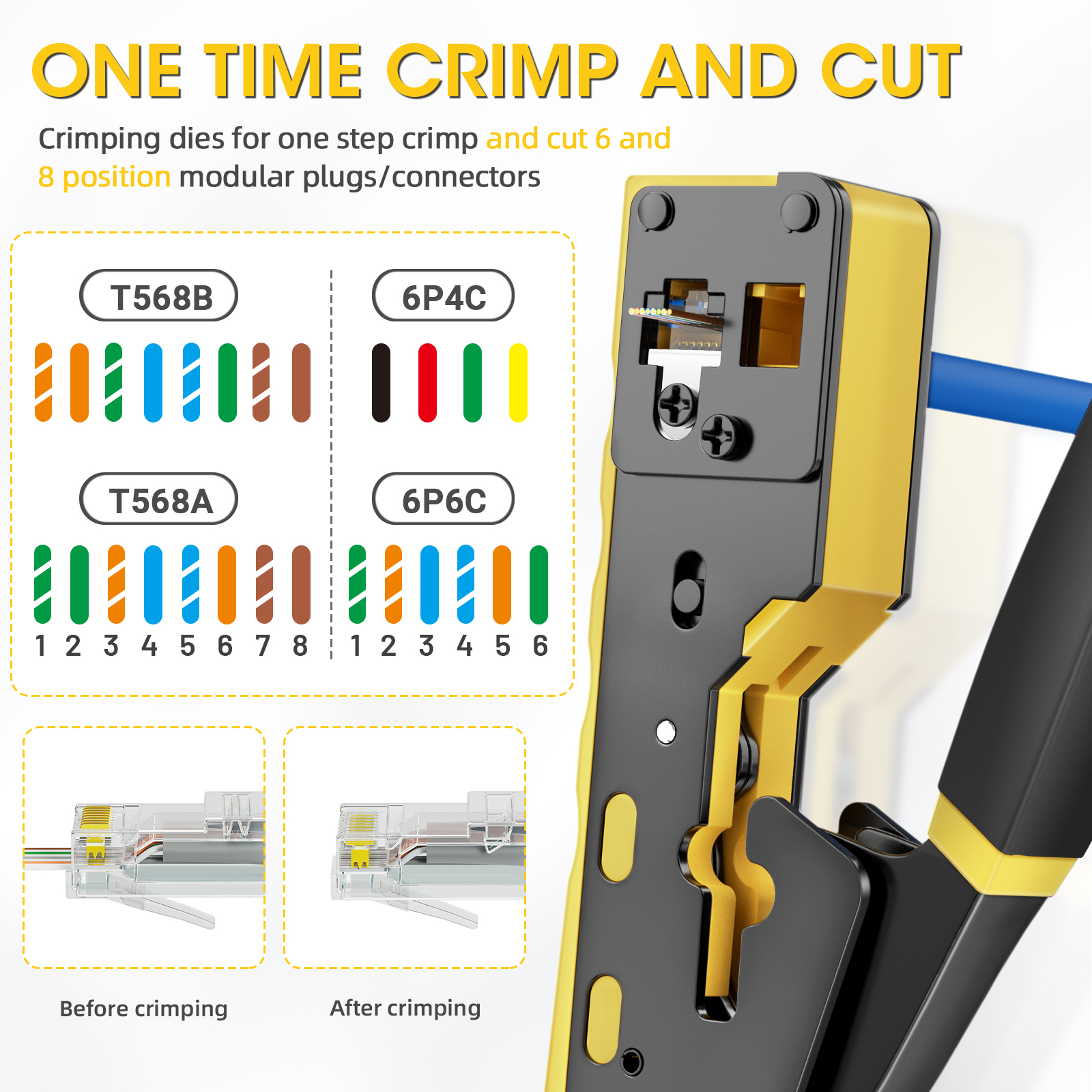 ZoeRax RJ45 Ferramenta de crimpagem passar através da ferramenta de crimpagem Ethernet para conectores Cat6 Cat5 Cat5e RJ45 com lâmina de substituição