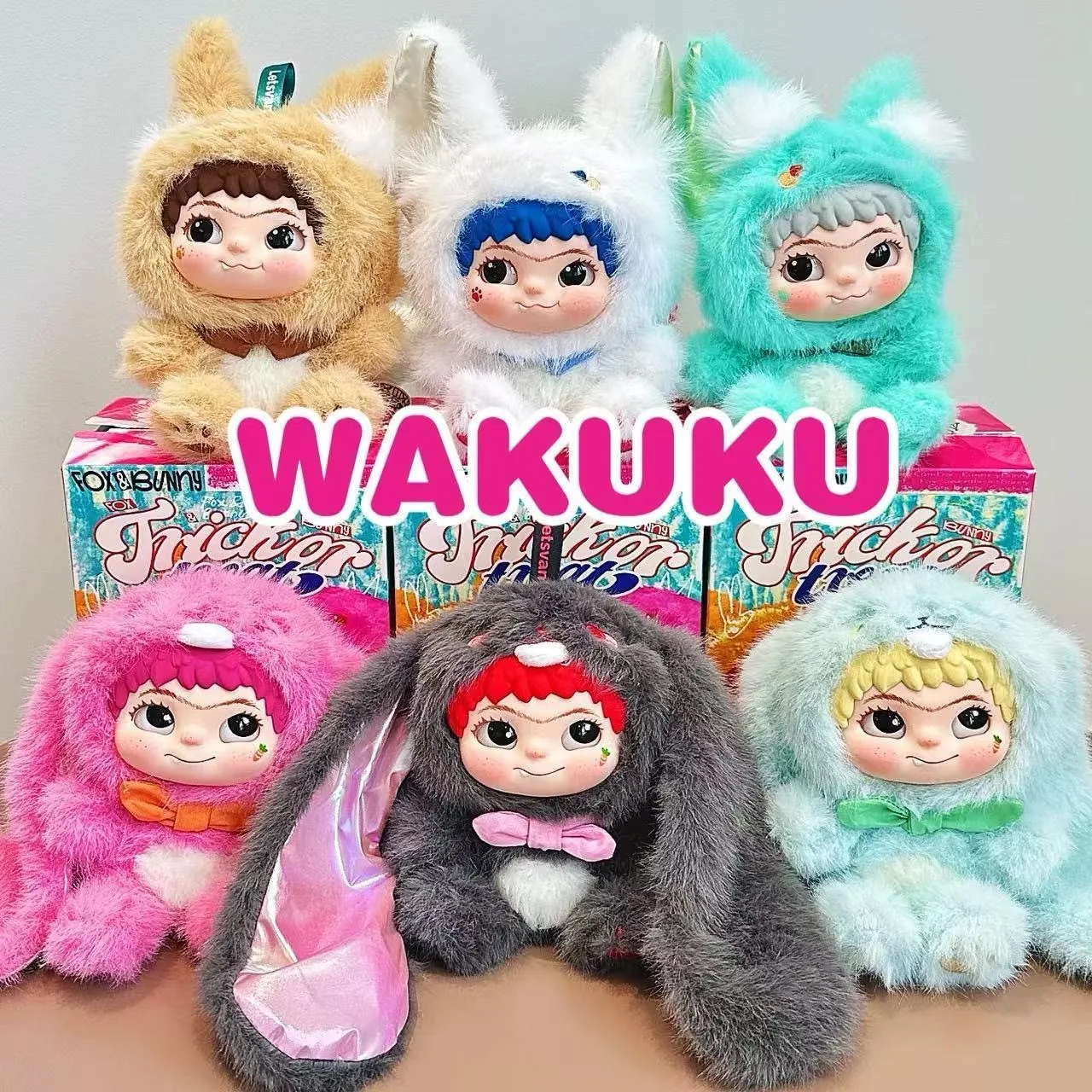 Wakuku v2 caixa cega raposa & coelho truque ou deleite série vinil boneca surpresa saco chaveiro brinquedos da moda caixa mistério presentes personalizados