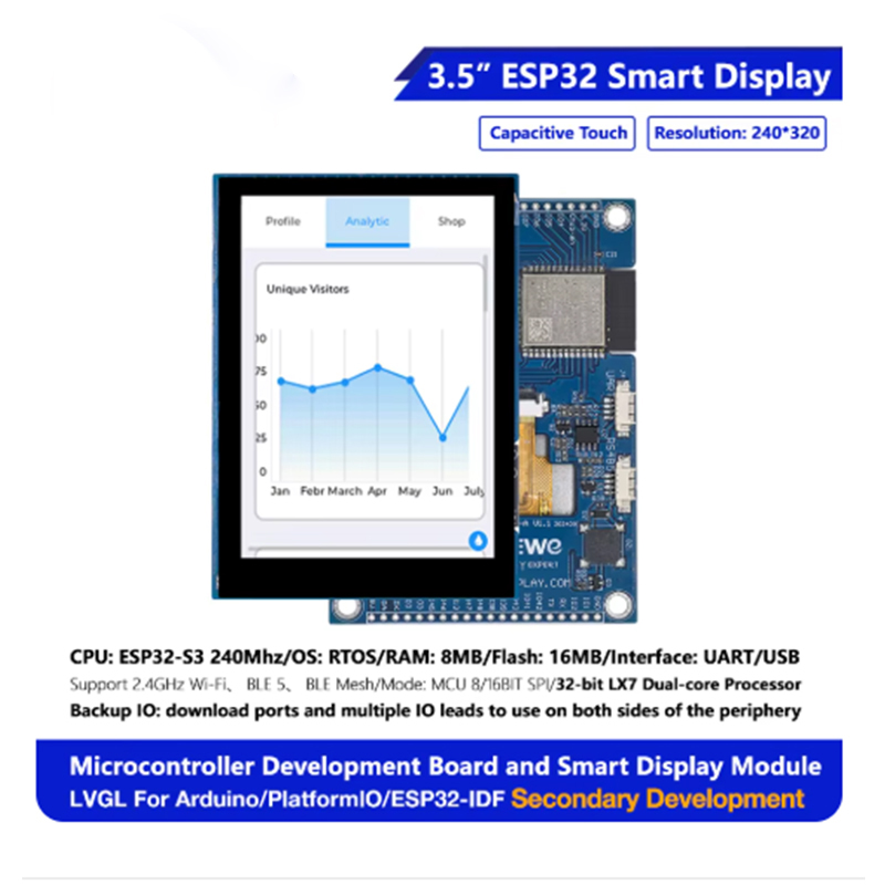 ESP32-S3 LVGL WIFI y BLES Placa de desarrollo HMI RGB LCD ar-duino pantalla gráfica módulo TFT pantalla inteligente con tacto