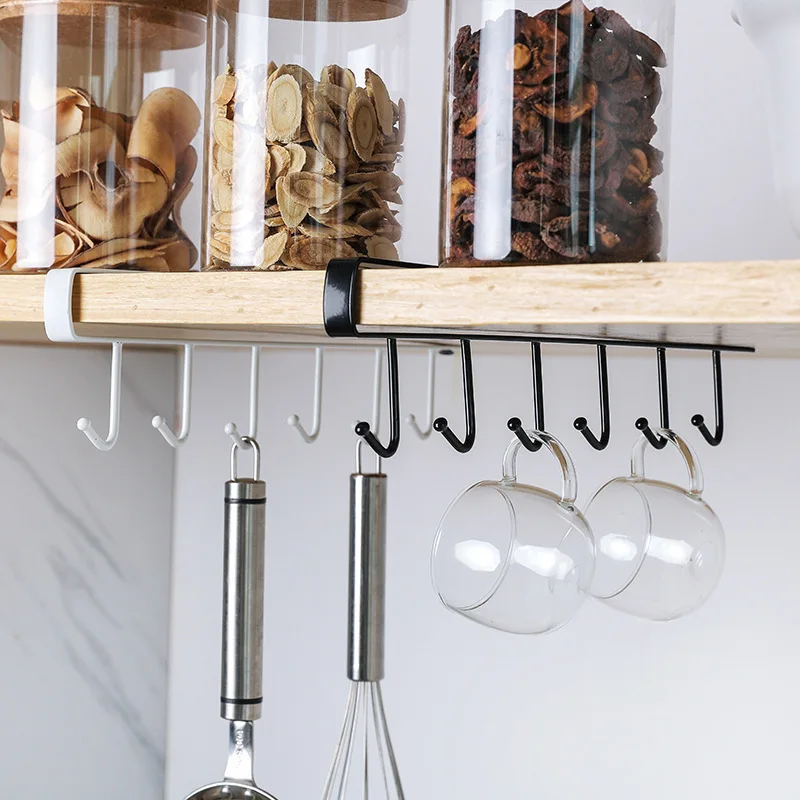 1PC เจาะฟรี Wrought Iron Cabinet Storage Rack ตู้เสื้อผ้าห้องครัว Multi-Functional 6 Hook Hook