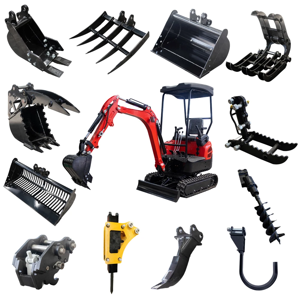 Accesorios para excavadora, cubos planos de pulgar hidráulico, rastrillo de enganche rápido, martillo, etc., para excavadora 0,8 T 1T 1,5 T