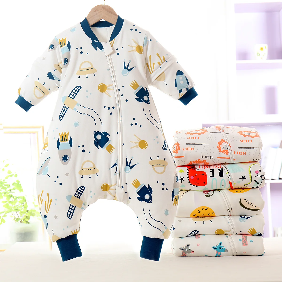 Sacos de dormir de piernas abiertas de dibujos animados para bebé con mangas desmontables para niños y niñas saco de dormir para niños Otoño e Invierno engrosado
