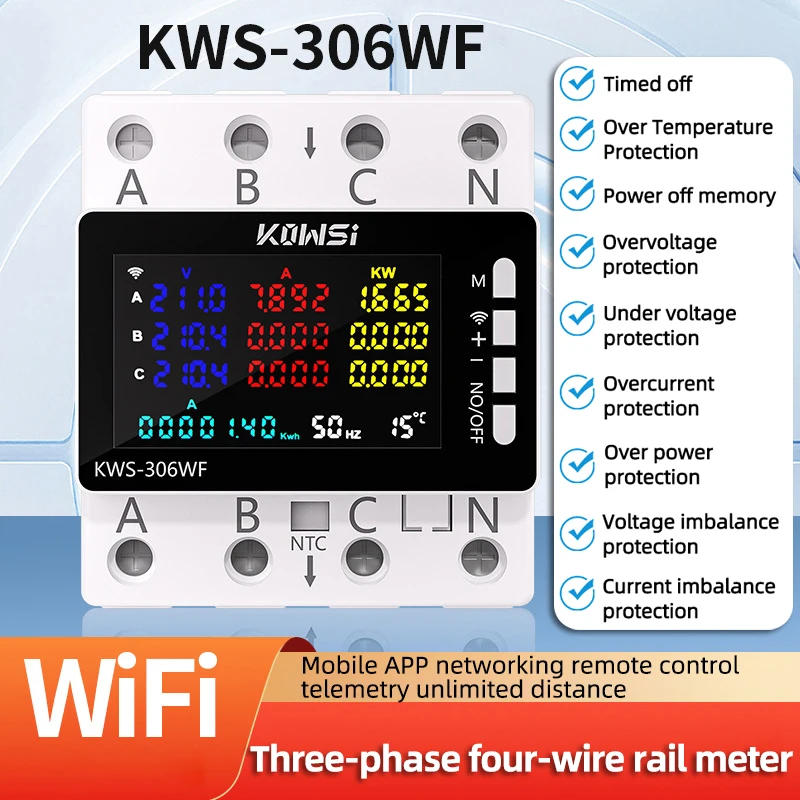 TUYA Wifi medidor de energía Monitor de CA AC 85-290V 80A 3 fases 4 cables carril DIN sobre Protector de bajo voltaje medidor de electricidad
