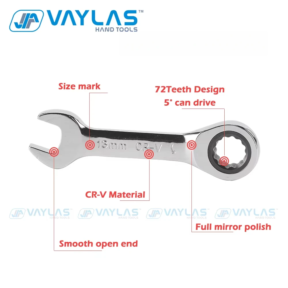 Mini herramienta de llave de trinquete de 8-19mm, llave ultracorta, llave combinada de trinquete rechoncha, pulido de espejo 72T, reparación de automóviles para el hogar, 1 ud.