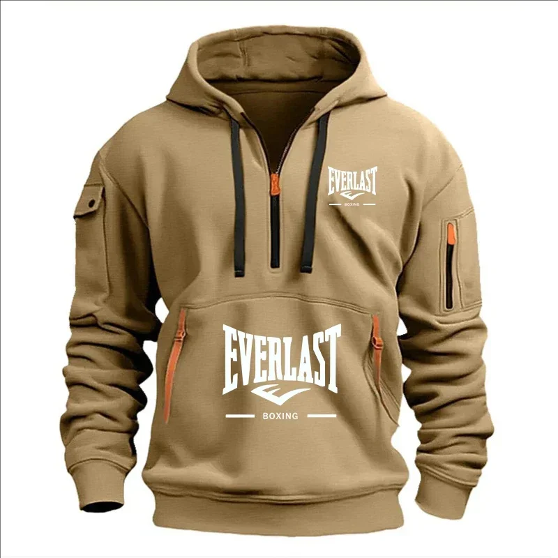 Modo herfst en inverno herenmerkkleding ontwerp met mealous ritsen bedrukte moletom com capuz casual losse trui met capuchon