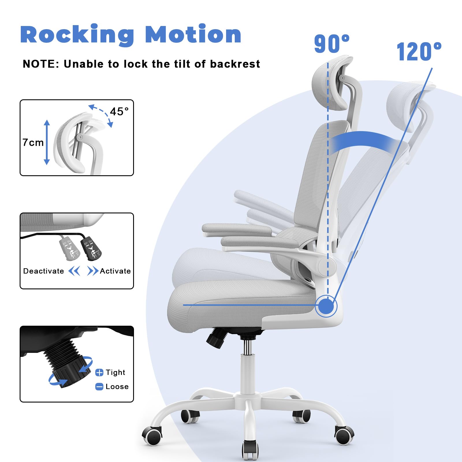 Ergonomic Office Chair with Adaptive Lumbar Support/3D Headrest/Flip-up Armrests, Computer Mesh Chair Swivel Home Office Chair