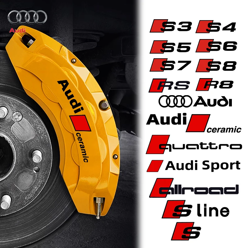 Calcomanías de pinza resistentes al calor, decoración de rueda, pegatinas de vinilo para Audi cerámica Quattro Sline RS Sport S3 S4 S5 S6 S7 S8 Q8 A3 S, 6 uds.