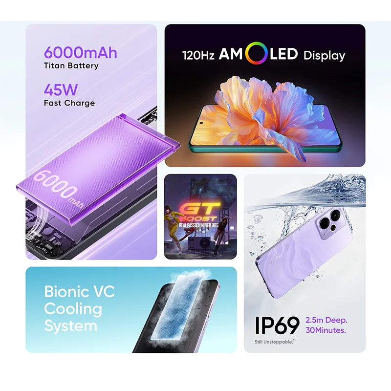 Global Version realme 14T 5G Smartphone MediaTek Dimensity 6300 6.67“ OLED Display 6000mAh Battery Next AI IP69 Water Resistant