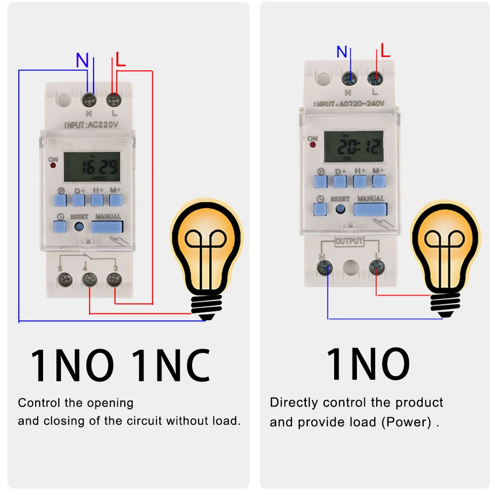 1pc AHC30A/AHC30B 40A 7 Days Din Rail LCD Weekly Programmable Electronic Timer Switch 1NO1NC 220VAC 12V24VDC 18ON/OFF Time Relay