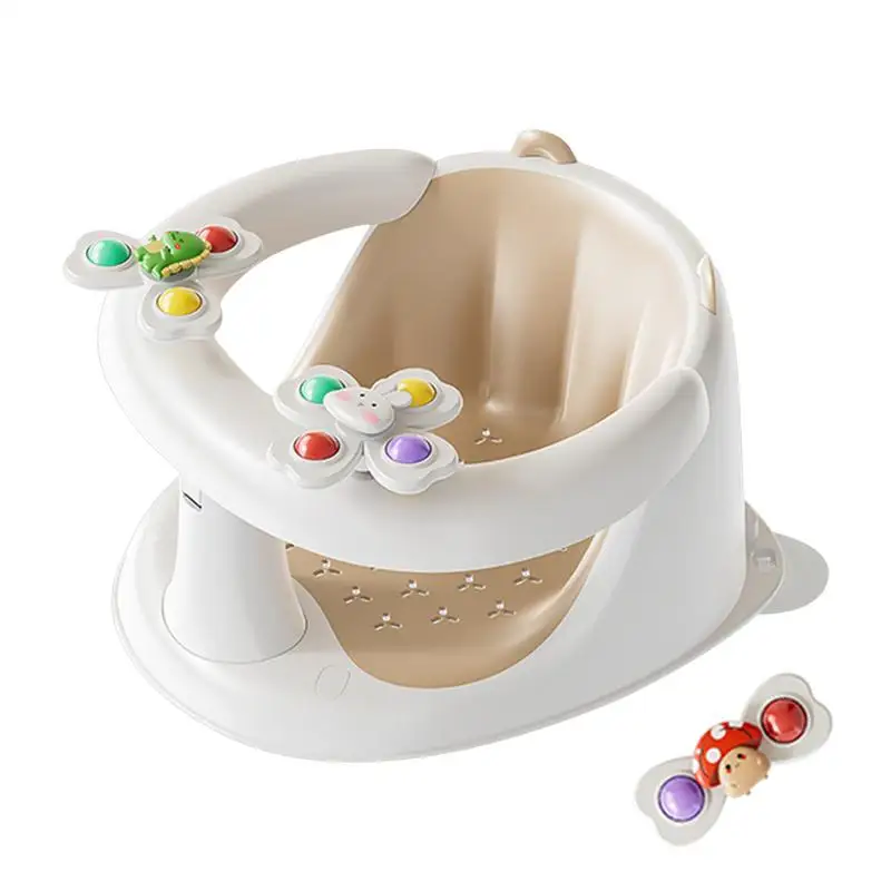 Asiento de baño para bebé, silla de baño antideslizante para bebé de 1 a 3 años con juguetes giratorios para jugar y relajación