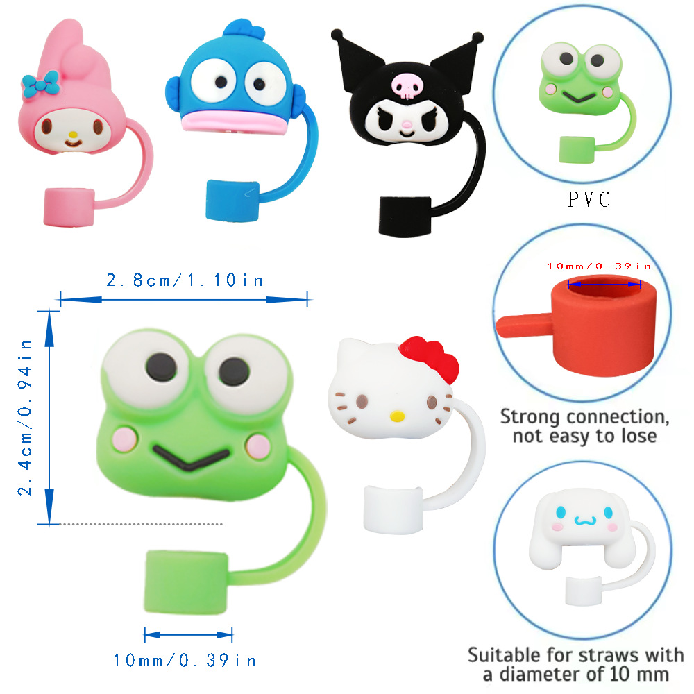 Sanrio-tapón de paja de sellado de silicona, tapón de polvo reutilizable para beber, cubierta de puntas, traje, taza, accesorios DIY de dibujos animados