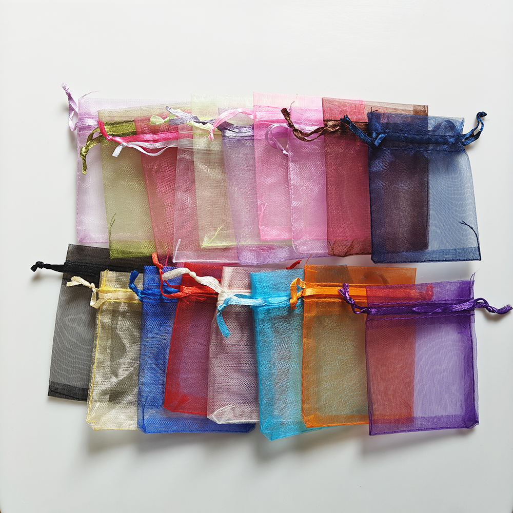 25/50/100 pçs saco de presente de organza multicolorido bolsas com cordão para doces saco de jóias embalagem sacos de presente de casamento saco de organza