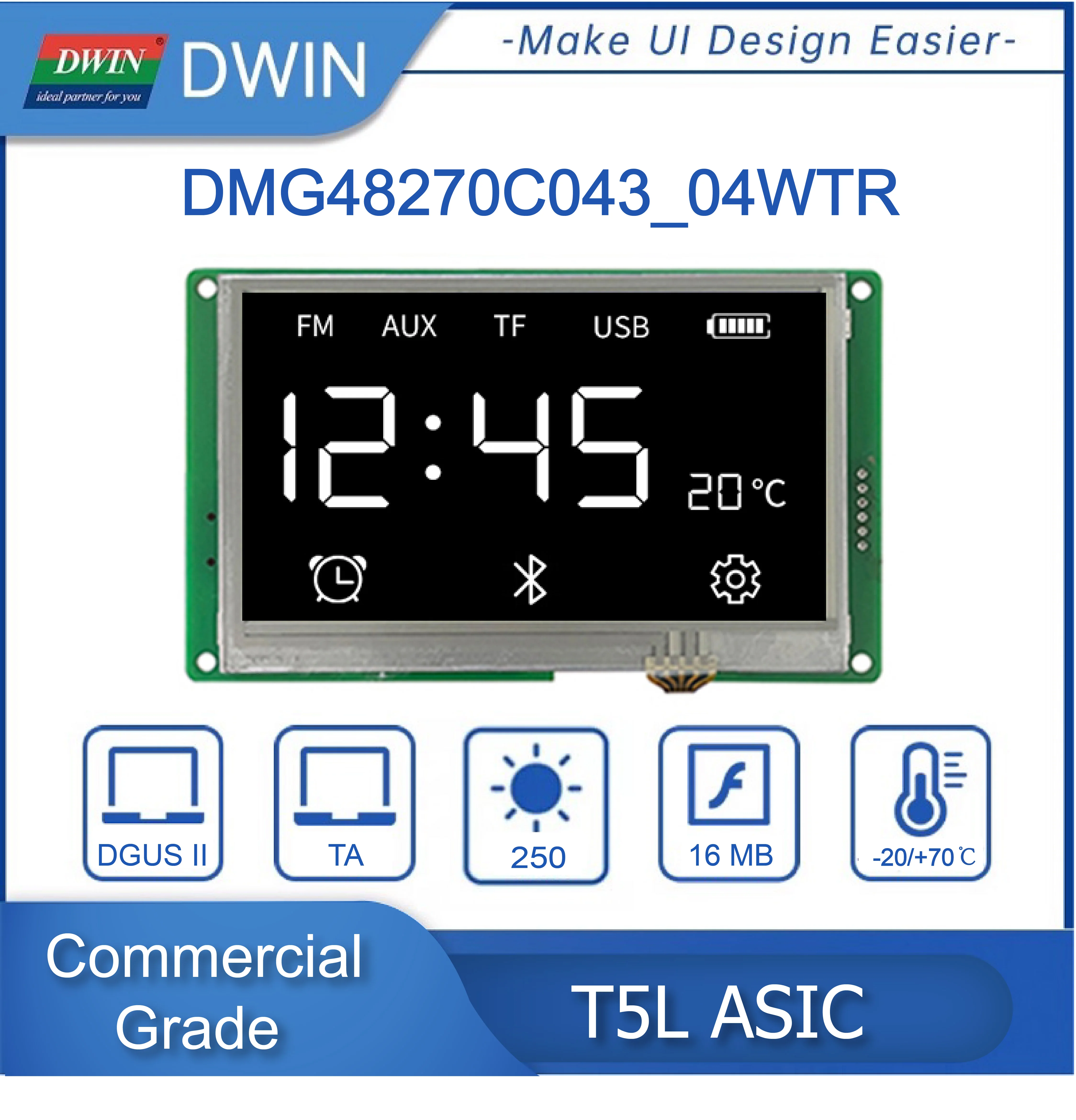 DWIN-pantalla LCD TFT de 4,3 pulgadas, conexión Arduino, 480x272 TN, UART Panel táctil inteligente, monitores LCM