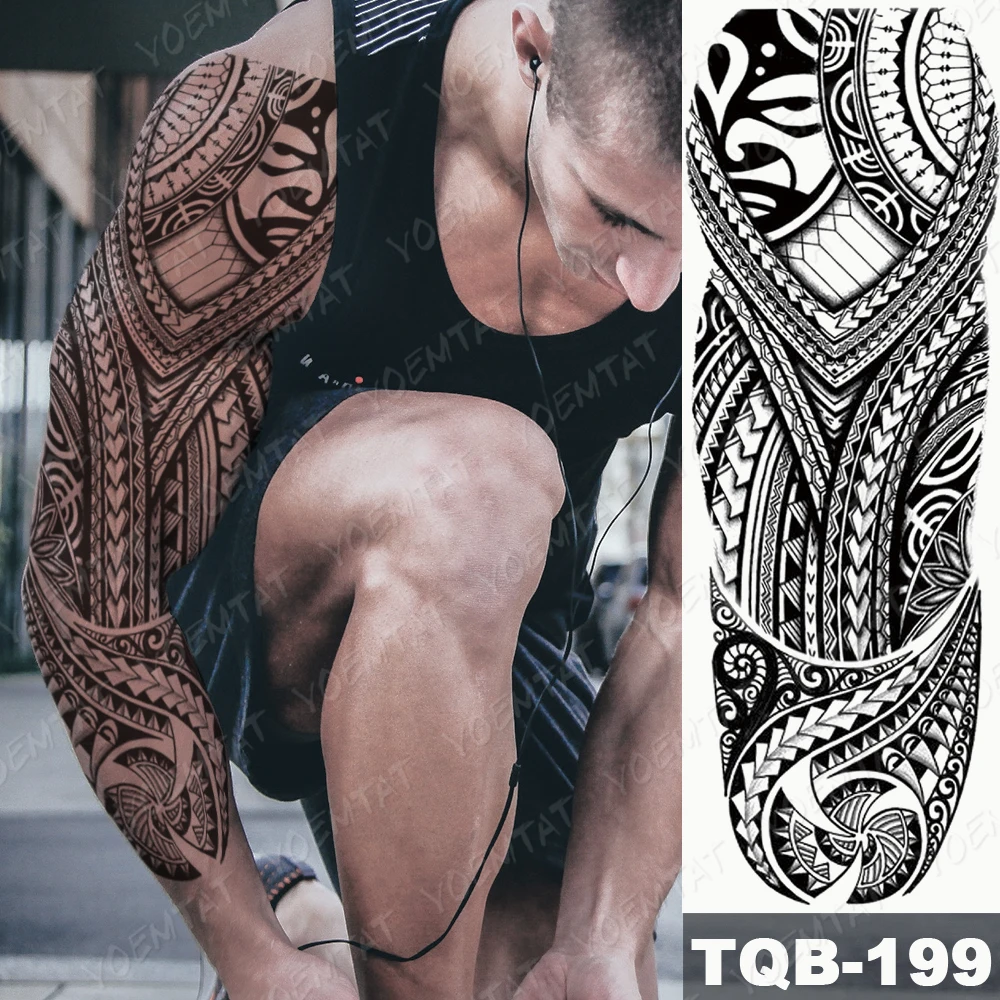 Große volle Armmanschette wasserdicht temporäre Tattoo Aufkleber indische Stammesmaschine Schildkröte Totem gefälschte Tatoo Körperkunst Männer Frauen Bein