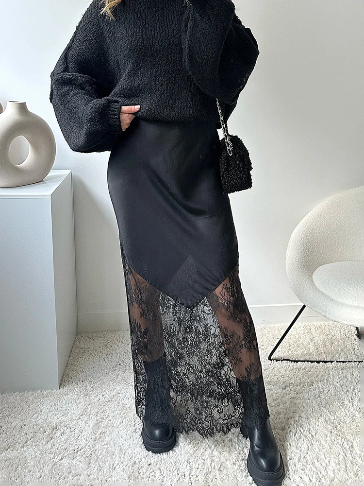 Tuularose Vintage Lace Skirts Fashion Lace Patchwork Sexy See Through Skirts High Street Elegant Party Streetwear Women's Skirts