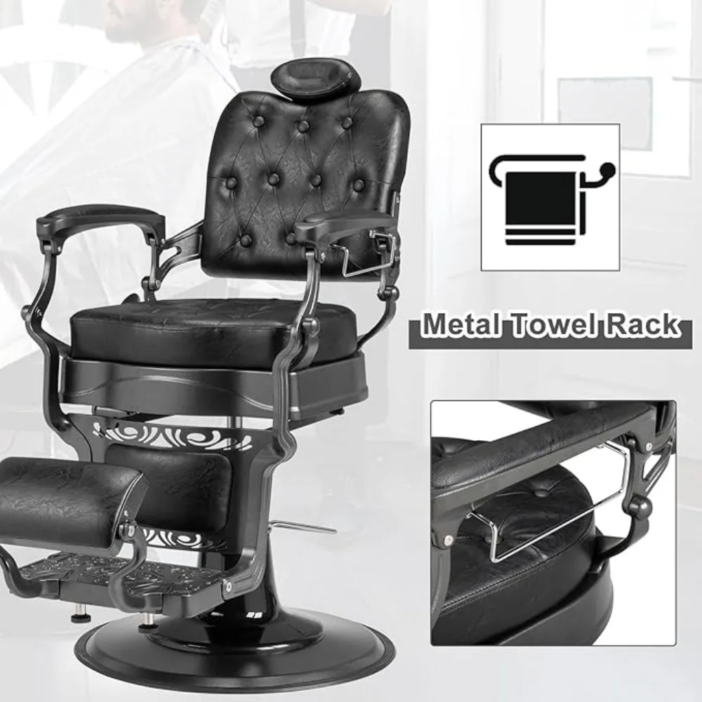 700lbs Heavy-Duty Vintage Barber Chair – Recline Function, Hydraulic & 360° Rotatable with Headrest for Professional Salons​