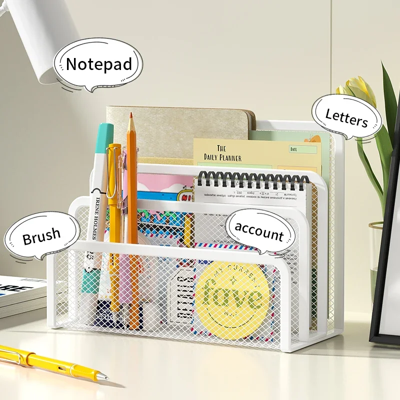 Desktop Mail Organizer Folder Mail Sorter ตัวจัดไฟล์เดสก์ท็อป ตาข่ายโลหะ 3 ฉากกั้นแนวตั้งแนวตั้ง