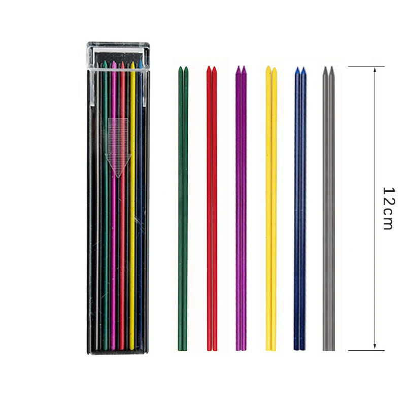 2.0 มม.สีเติมดินสอ 2B Erasable สีสัน Leads Art วาดภาพวาดเครื่องมือเครื่องเขียนนักเรียน 12 ราก/กล่อง