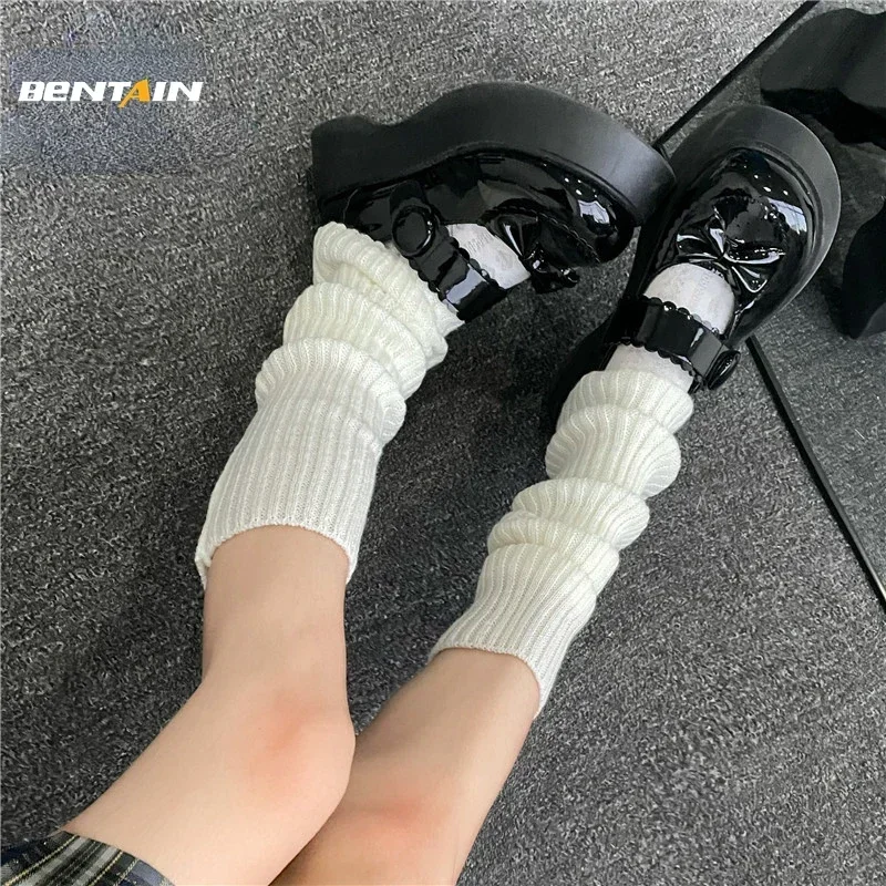 Lolita Vớ Dài Nữ Bao Tay Chân Dệt Kim Ấm Chân Màu Trắng Sát Nách Nữ Thu Đông Móc Tất Khởi Động vòng Bít