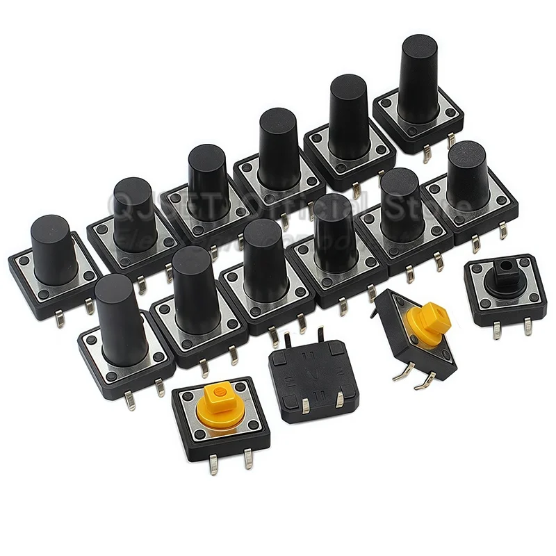 20pcs 12x12mm Tactile Switch Pushbutton Keypad Microswitch Vertical 4 Pin Switch 12*12*4.3mm/5/6/7/8/9/10/11/12/13/14/15/16/17mm