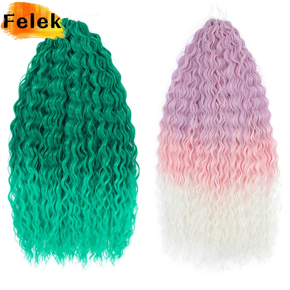 Ariel onda trança extensão do cabelo 22 30 Polegada onda de água torção crochê cabelo sintético tranças ombre verde rosa afro cachos