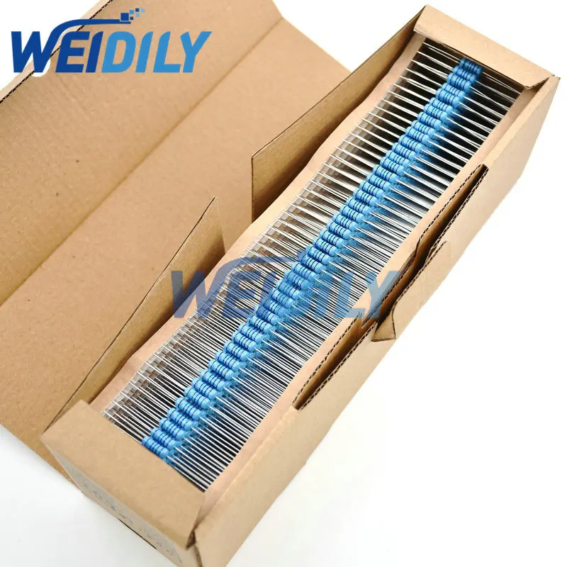 Resistencia de película metálica de 50 piezas, 1/2W, 0,5 W, 1R ~ 2,2 M, 100R, 220R, 330R, 1K, 1,5 K, 2,2 K, 4,7 K, 10K, 22K, 47K, 100K, 220 K, 2K2, 3K3, 4K7 ohm