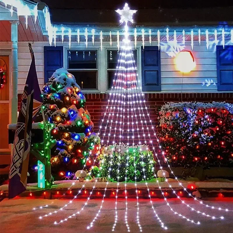LED-Stern Wasserfall Lichter Weihnachts schmuck Lichterketten Weihnachts baum Ornamente für zu Hause 2024 Navidad Geburts neujahr 2025