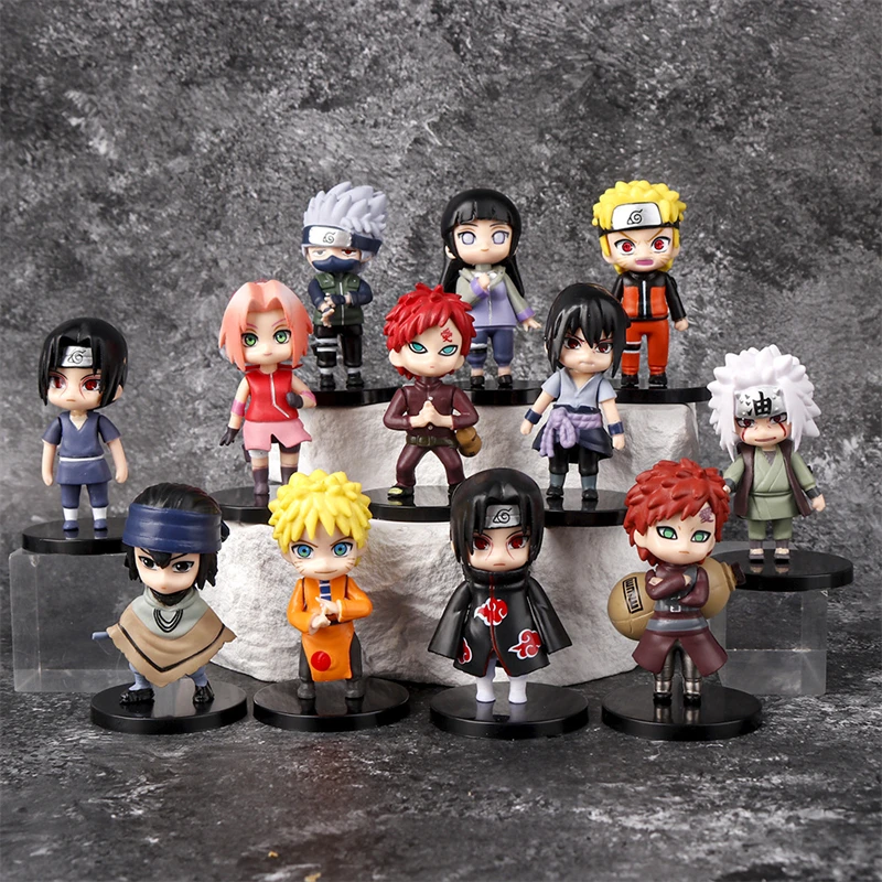 12 pçs/set naruto q versão figura brinquedos bonito anime mini sasuke kakashi itachi gaara jiraiya kawaii pvc ação estatueta modelo boneca