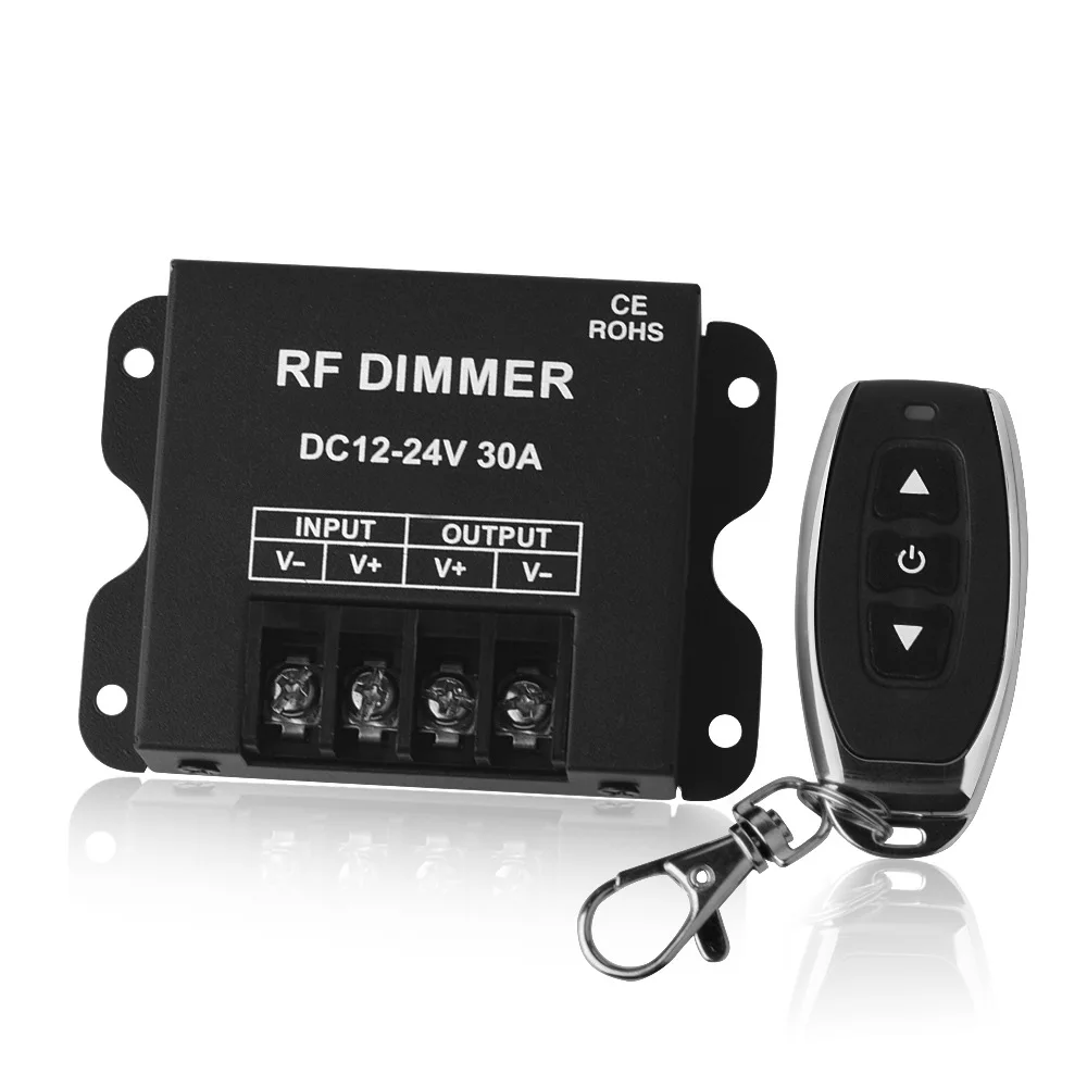 Controlador atenuador LED 30A de bajo voltaje 12-24V con Control remoto inalámbrico RF de 3 teclas para tira de cadena de iluminación LED de un solo Color