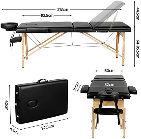 Camilla Masaje Plegable 3 Zonas Profesional Portátil Carga 250kg 213×82cm Altura Ajustable de Madera Haya para
