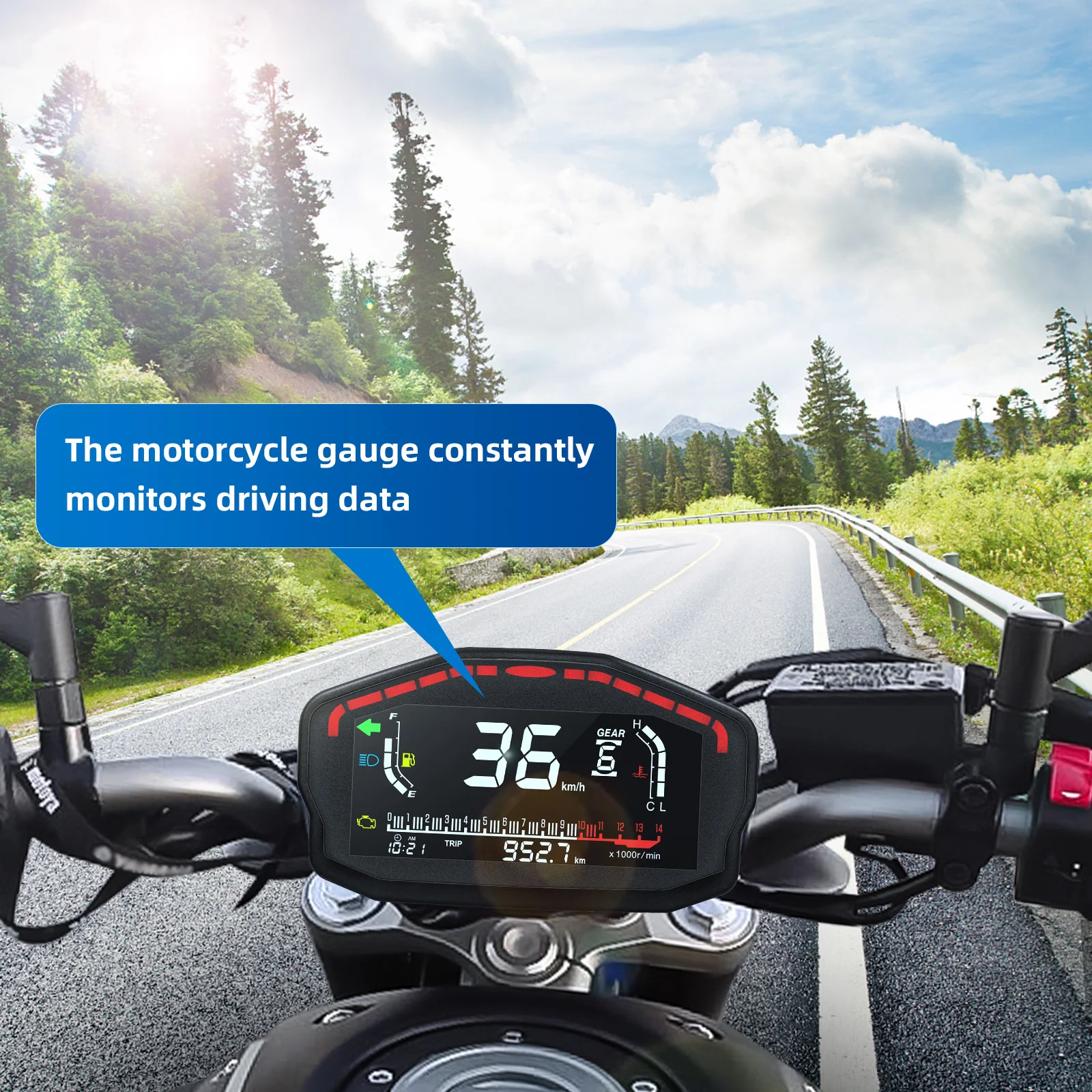 AD Motorrad modifiziertes Instrument + Geschwindigkeitssensor Motorrad Tachometer Drehzahlmesser LCD Meter Geschwindigkeit Kraftstoffzähler Kilometerzähler Messgerät