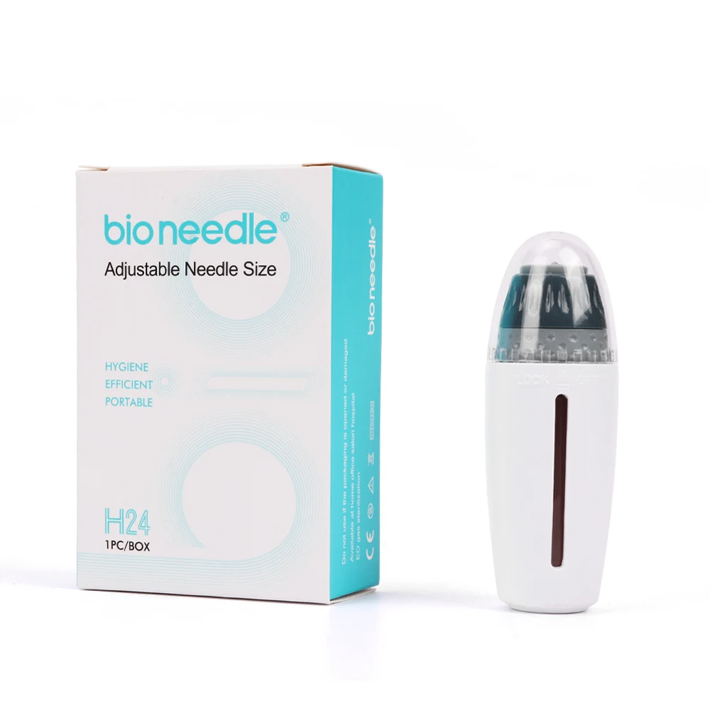 H24 microaguja de titanio botella de ácido hialurónico sello pluma suero Derma Bio aguja cuidado de la piel herramientas de belleza longitud ajustable