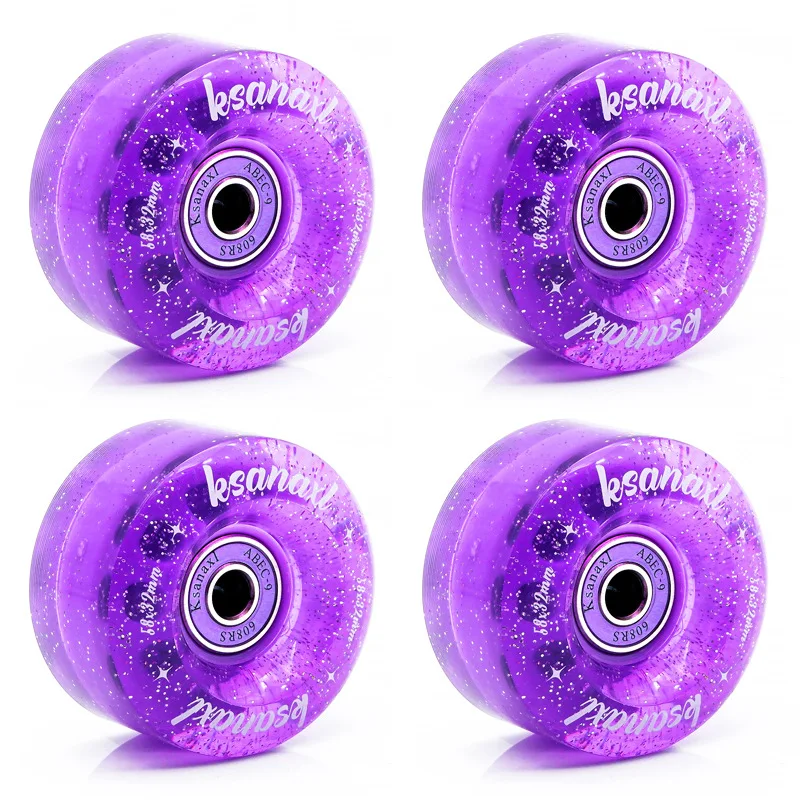 4 Pack 58mm x032mm 82A Pack Roller Skate Wheels with Bearings Installed for Double Row Skating, Quad Skates and Skateboard