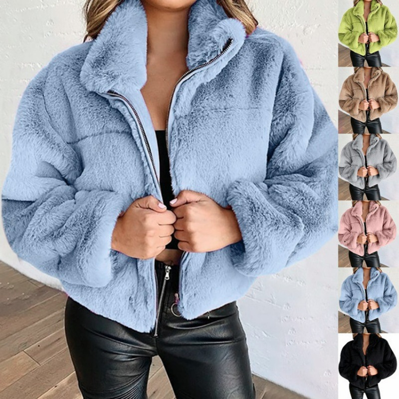 Manteaux courts en fausse fourrure pour femme, Cardigan à fermeture éclair, manteau chaud en peluche, vêtements d'extérieur surdimensionnés, veste épaisse, nouvelle collection automne hiver