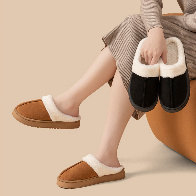 Inverno quente chinelos de pele plana feminino camurça do falso fofo peludo casa slides casais conforto antiderrapante piso interior sapatos de algodão